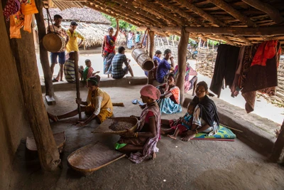 On July 4, 2022, Handa Ram Madvi was killed in police firing. He was accused of being a suspected Naxalite. A meeting was held in the village of Muleri to discuss about Madvi's killing. Villagers preparing lunch for the participants. This is a forest village and  more than 30 kilometres inside from the road. 
Muleri, Dantewada dist