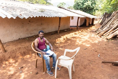 A teacher on a holiday in a single teacher missionary school premises. Bondagati, Malkangiri dist/2023