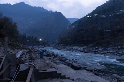 A ghat is made on the bank of Jhelum River. A path is also being constructed from the ghat to the Maa Sherda Temple. @Karna,LoC, Kupwara district/2023