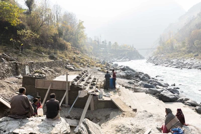 A ghat is made on the bank of Jhelum River. A path is also being constructed from the ghat to the Maa Sherda Temple. @Karna,LoC, Kupwara district/2023