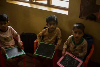 In the photo: Sanvith, Bhavith and Rohit (from right to left).

This Anganwadi in Doddakoppa has eight children, all boys. 

Their teacher Mamatha mentioned in a half joking manner that there are more boys than girls in the locality.