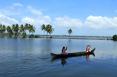 Women going back home. Take from Kuttanadu, in Kerala, an area which lies below sea level.