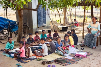 Bengali children at a private tuition centre in Kalimela, Malkangiri Dist/2023