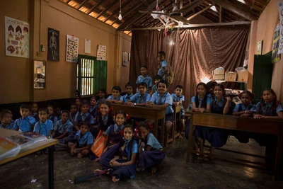 Halavali Government school, Ramanguli, Uttar Kannad District. Few of them are from the Siddi tribe. 