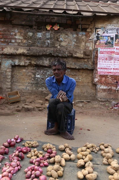 A vegetable seller. Take from a road side market, near Raipur railway station 